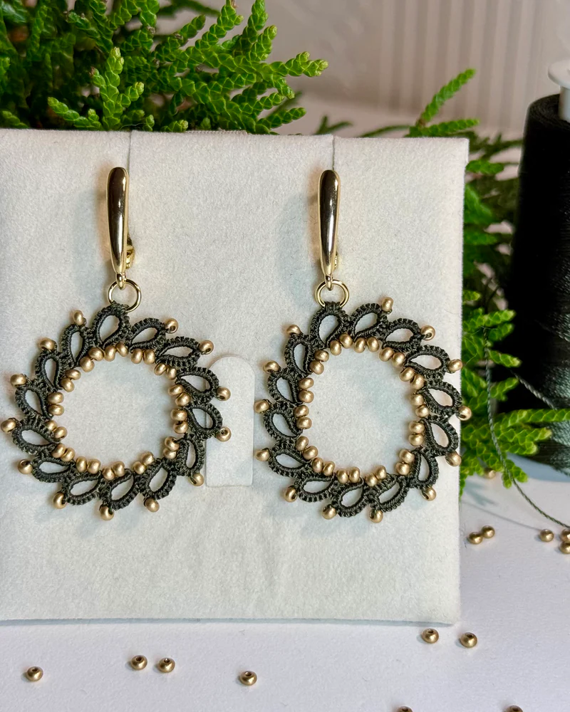 Плетеные серьги «Колосок» — Хвойные, 3*3