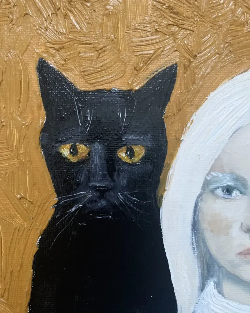 Девочка с котом. Картина маслом 20×20 см — 20×20 см