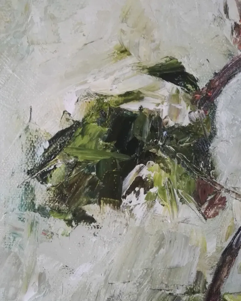 Ветка груши и птичка. Картина маслом 40×60 см — 40×60 см