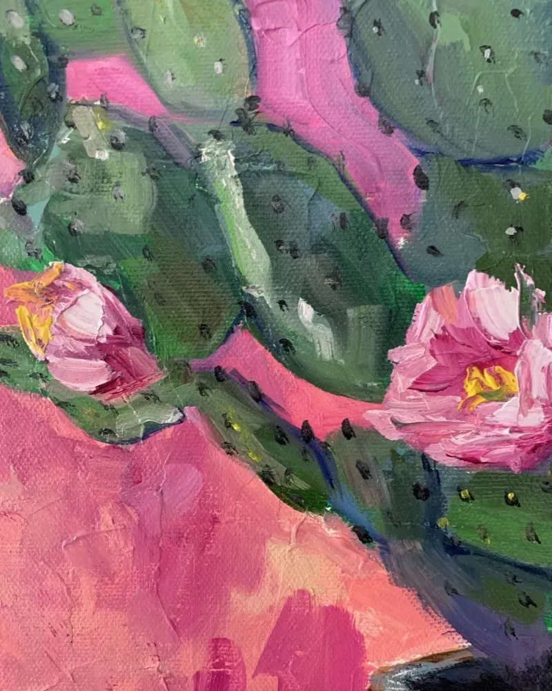 Кактус с цветами. Картина маслом 40×60 см — 40×60 см