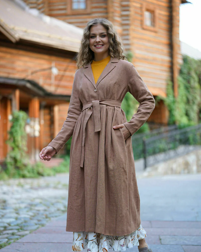 Льняное пальто на подкладке