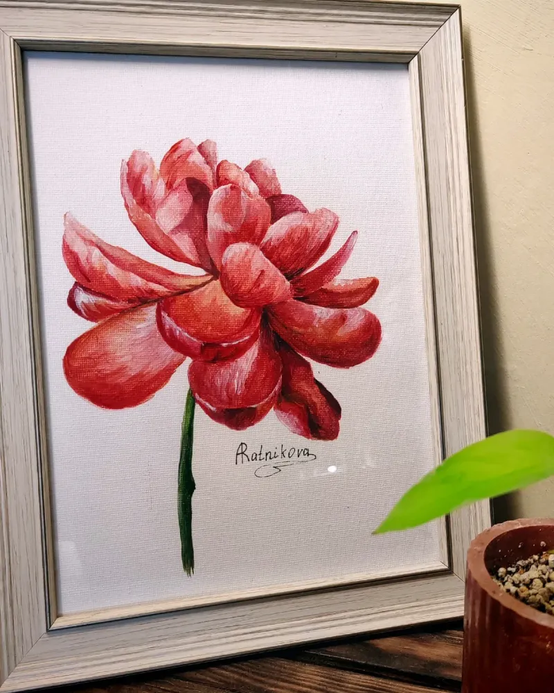 Картина акрилом «Пион» в раме — Акрил, 18×24 см