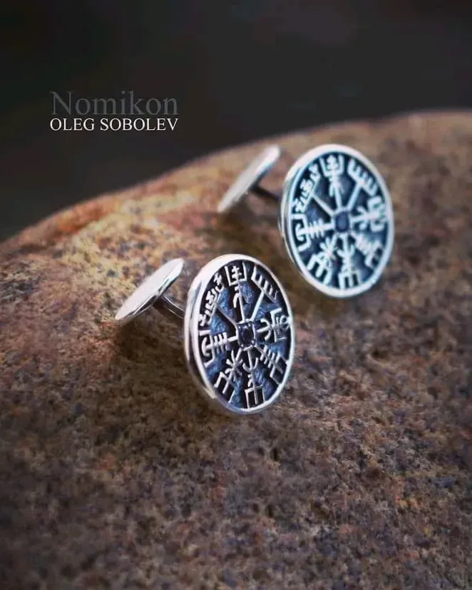Запонки Vegvisir (рунический компас) — Основной