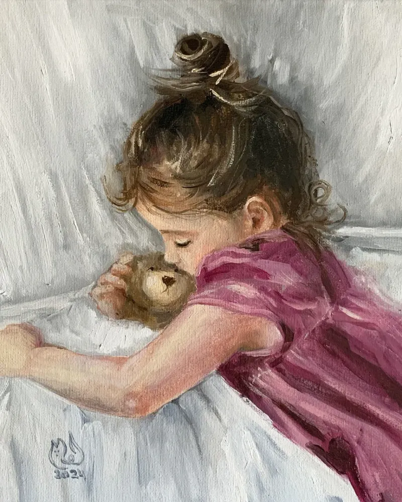 Спящая девочка. Картина маслом 30×30 см — 30×30 см