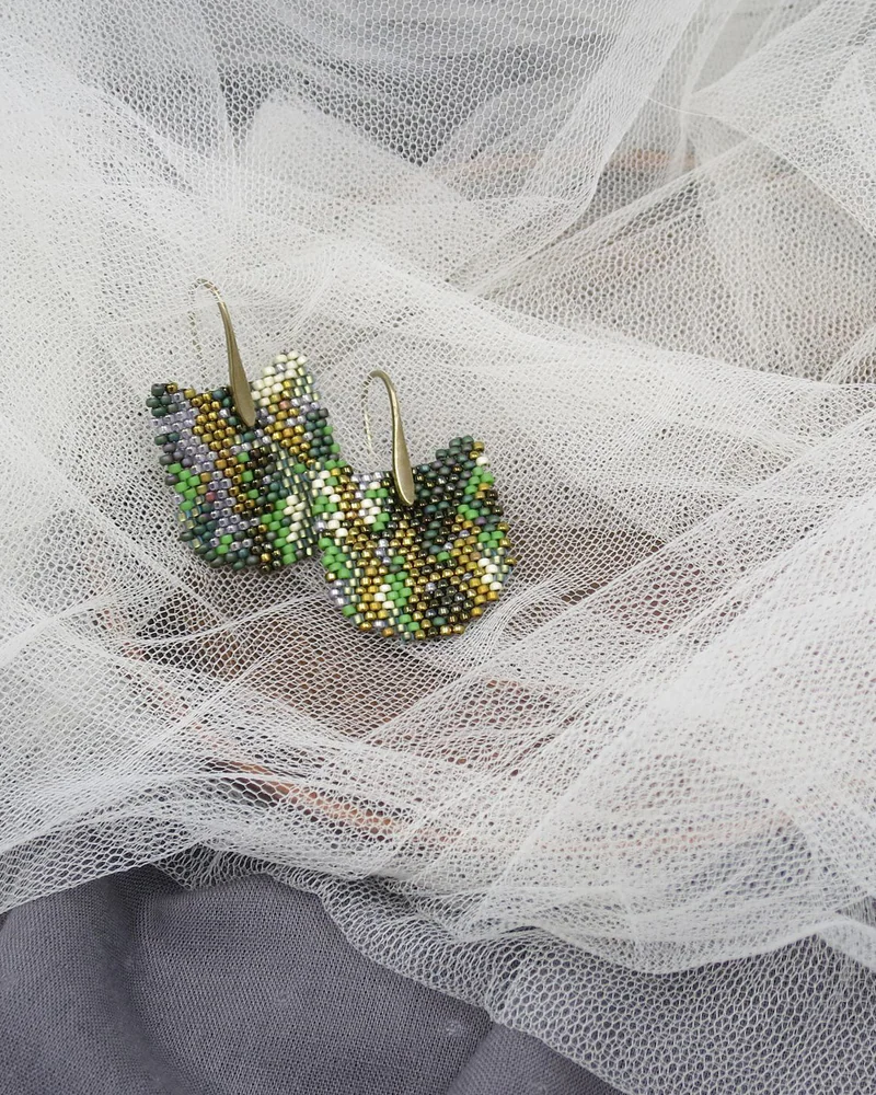 Серьги Старый пруд, ювелирный бисер