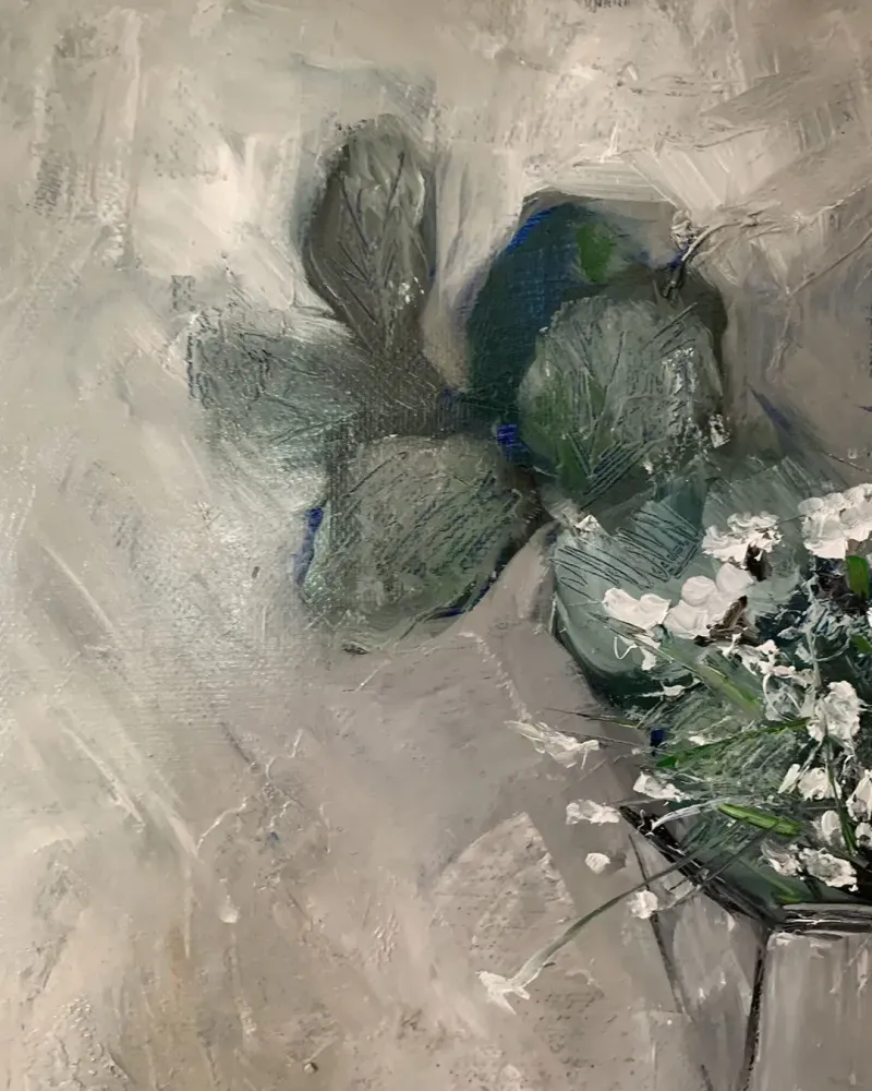 Цветы и хлопок. Картина маслом 40×40 см — 40×40 см