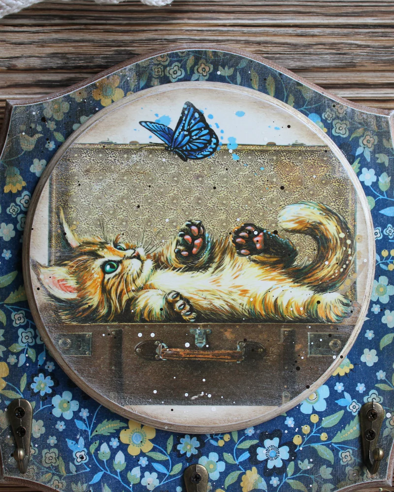 Настенная ключница «Милый котёнок», синяя