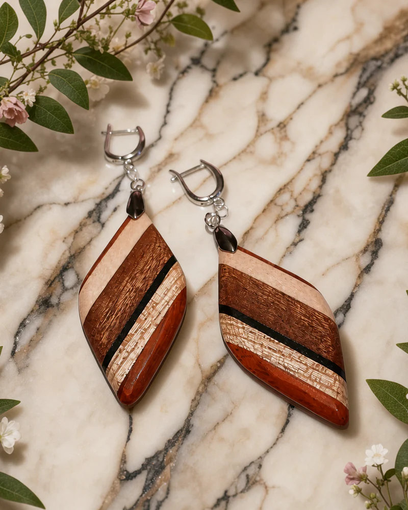 Серьги из комбинации ценных пород дерева — Арт-деко