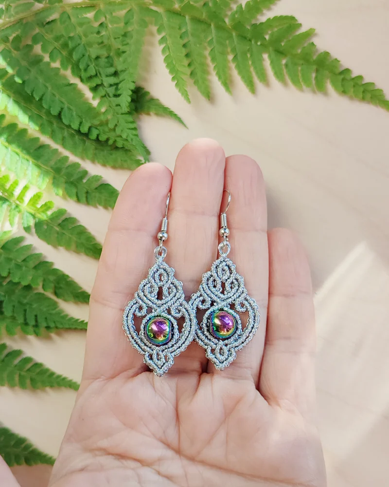Серьги макраме «Дана» — Сертги серебристые