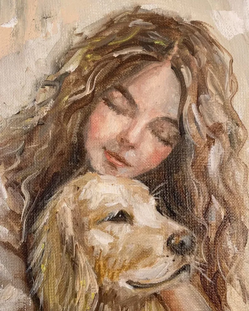 Девочка с собакой 2. Картина маслом 20×30 см — 20×30 см