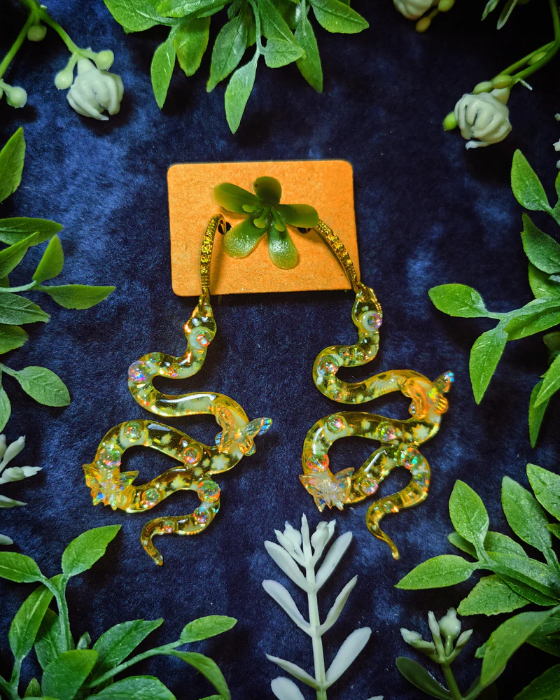 Серьги «Змейки-охранники», жёлтые — Без роз