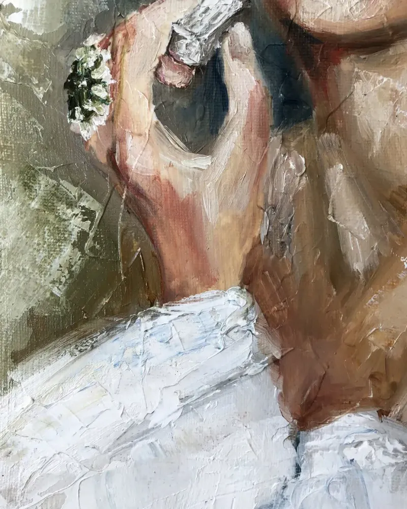 Девушка с помадой. Картина маслом 20×30 см — 20×30 см