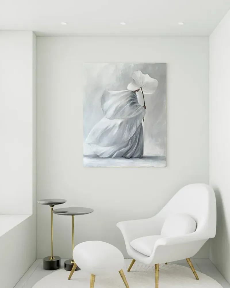 Бело-серая фактурная картина. Картина маслом 80×100 см — 80×100 см