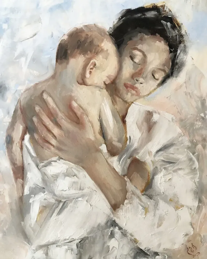 Мама и малыш. Картина маслом 40×50 см — 40×50 см