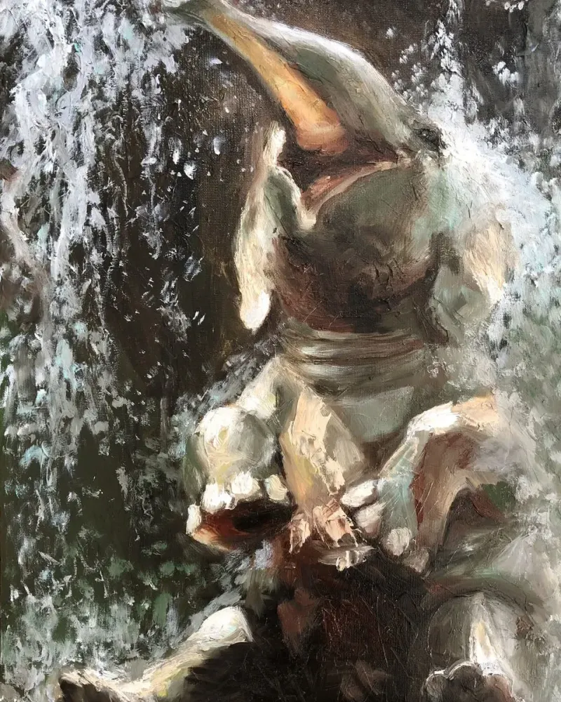 Веселый слоненок. Картина маслом 40×60 см — 40×60 см