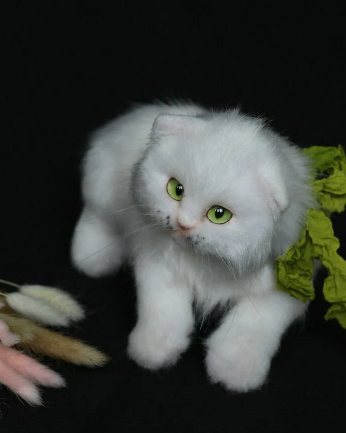 Белый котенок с зелеными глазами