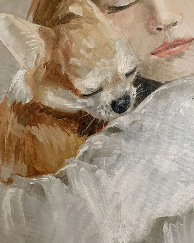 Девочка с собачкой. Картина маслом 20×30 см — 20×30 см