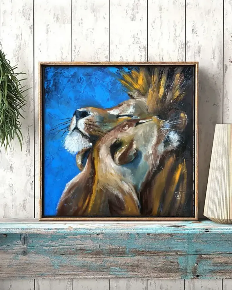 Львы. Картина маслом 40×40 см — 40×40 см