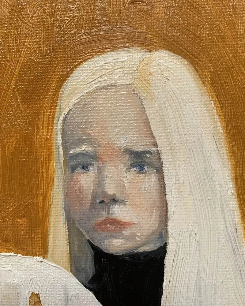 Девочка с собакой. Картина маслом 20×20 см — 20×20 см