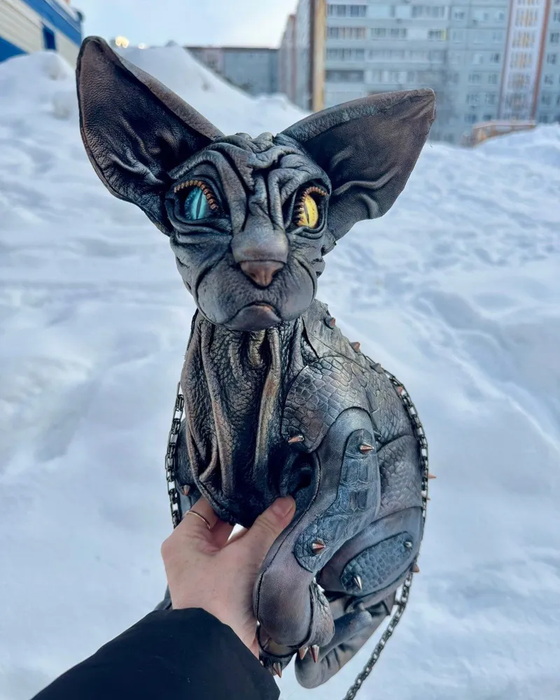 Сумка «Сфинкс» из натуральной кожи, серая