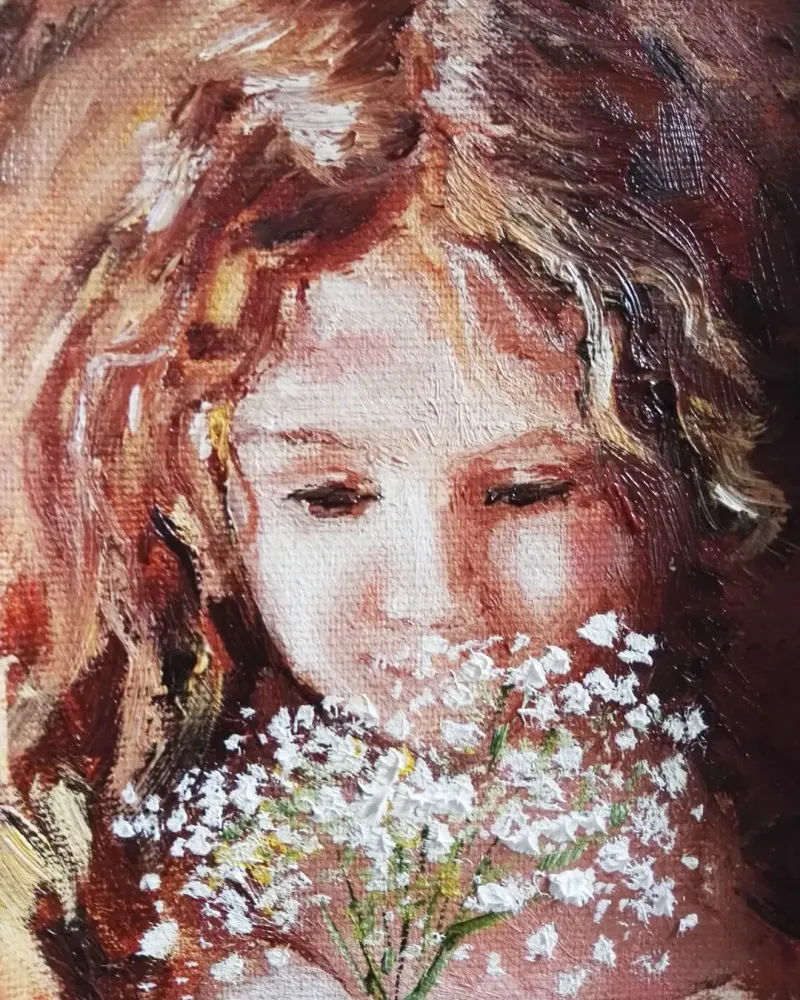 Рыжая девочка. Картина маслом 10×30 см — 10×30 см