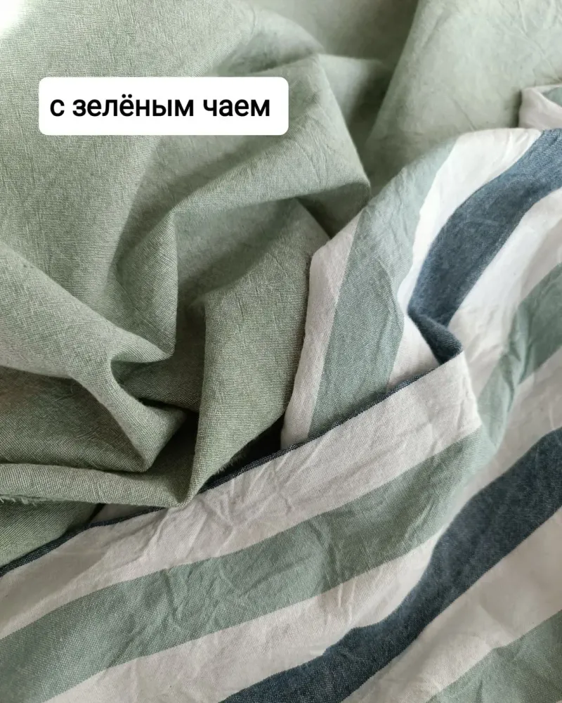 Постельное бельё из варёного хлопка, полоска: голубой, белый и джинс