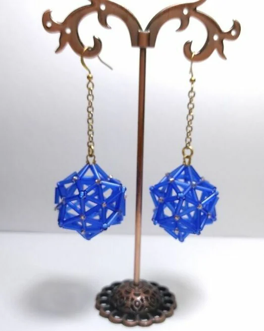 Серьги геометрические синие из бисера лёгкие серьги 6.5 см