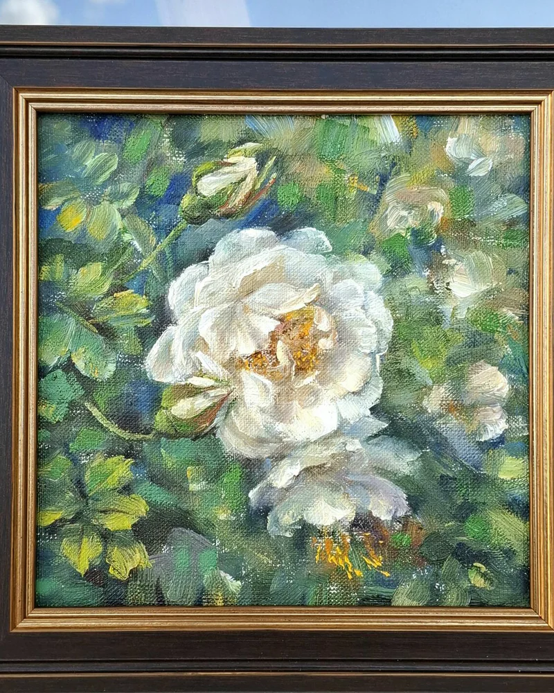 Белый цветок. Картина маслом