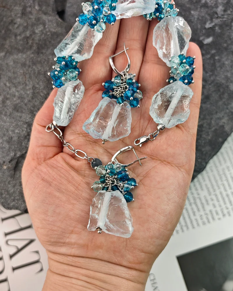 Браслет и серьги из аквакварца