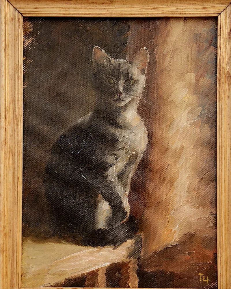 Кошка. Масло, двп