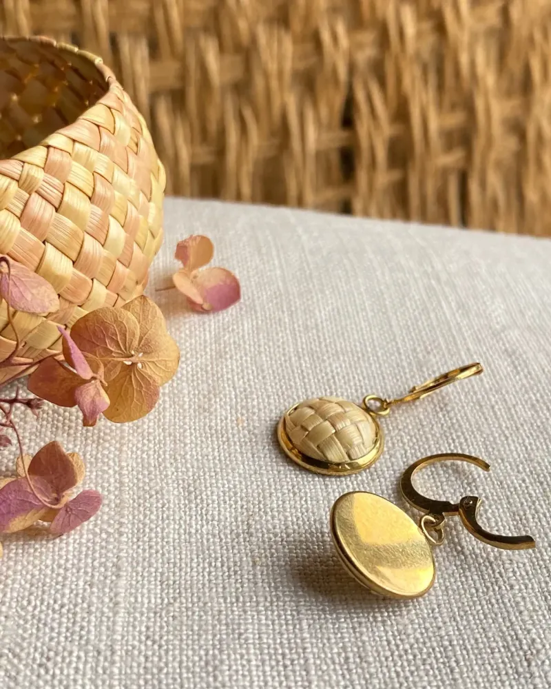 Серьги «Бусина» из соломки, натуральный цвет