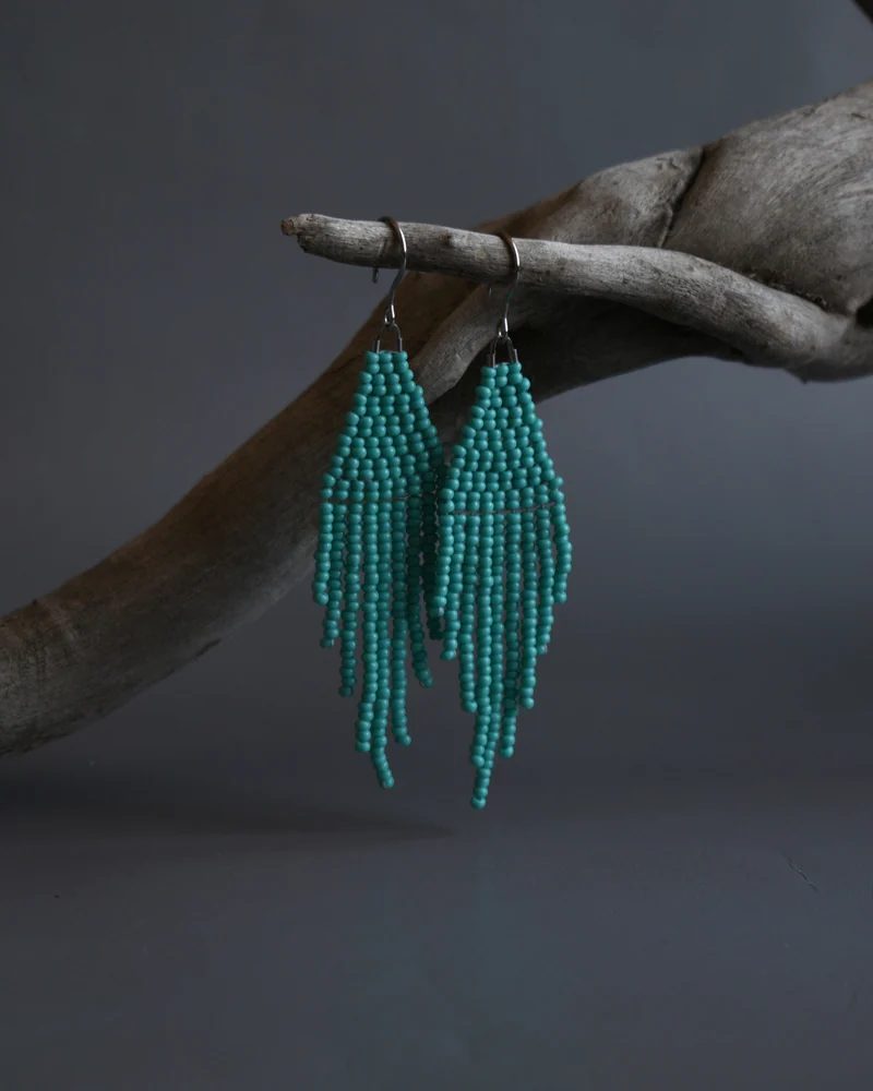 Серьги-кисти из бисера — Бирюзовый