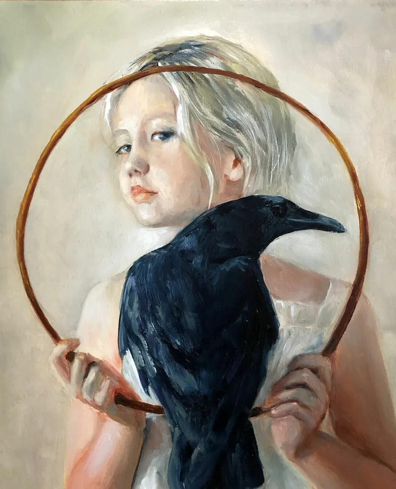 Девочка и ворон. Картина маслом 40×50 см — 40×50 см