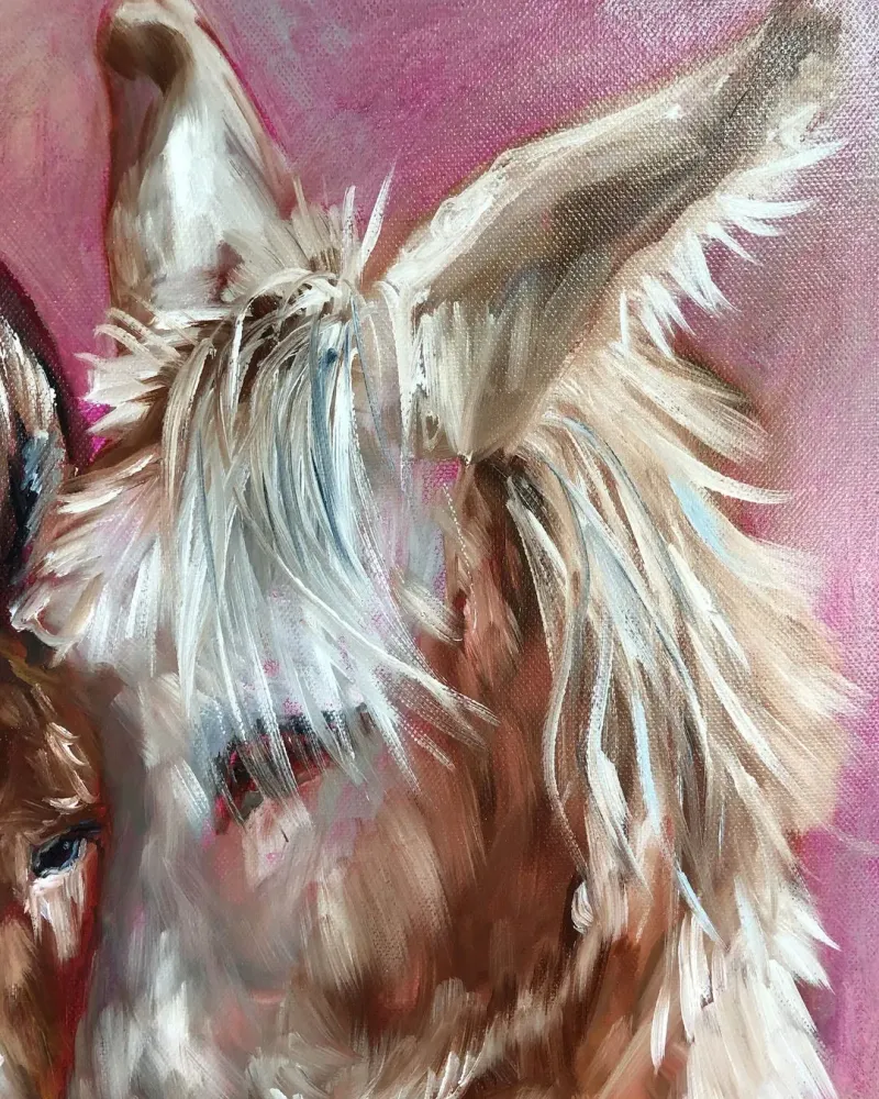 Ослики мама и малыш. Картина маслом 40×40 см — 40×40 см