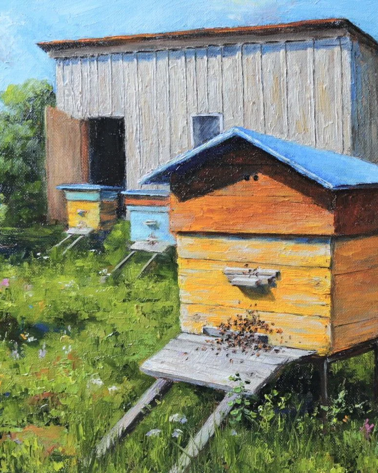 «Деревенская мозаика». Пасека. Картина маслом