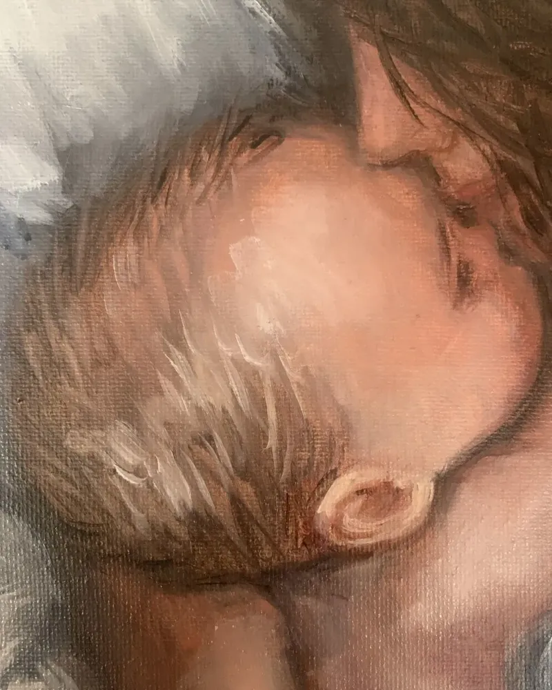 Мама и малыш. Картина маслом 20×30 см — 20×30 см