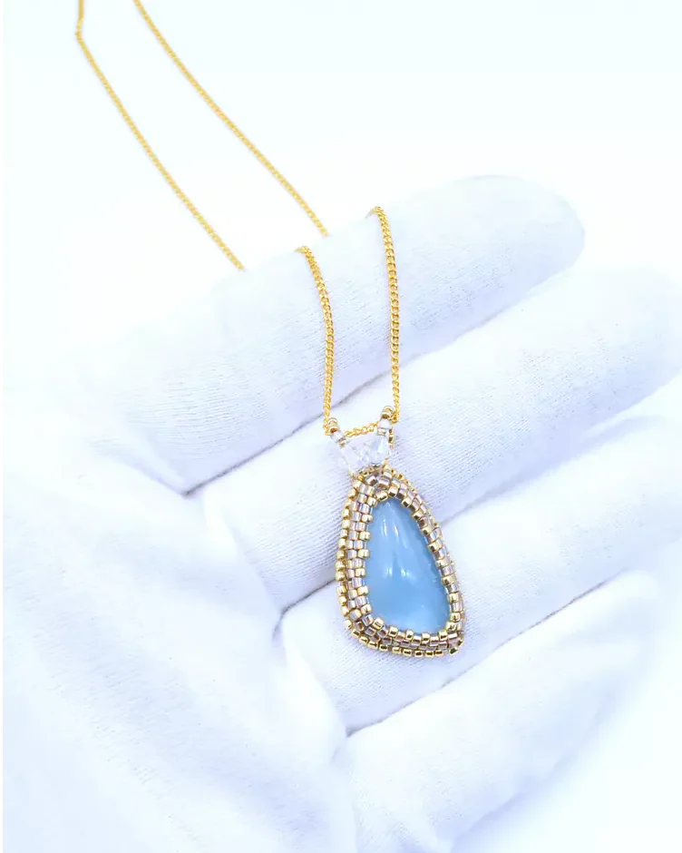 Подвеска ручной работы с аквамарином и Swarovski