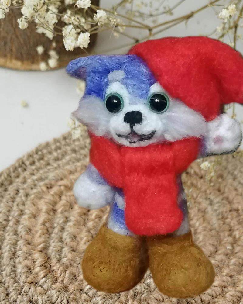 Игрушка из шерсти Кот, котик, Войлочная игрушка: котенок в шапочке