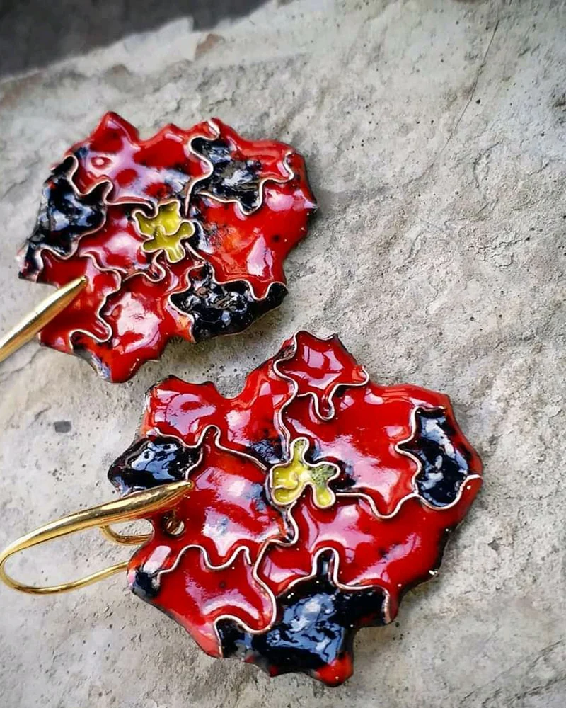 Авторские серьги "Маки".Горячая эмаль