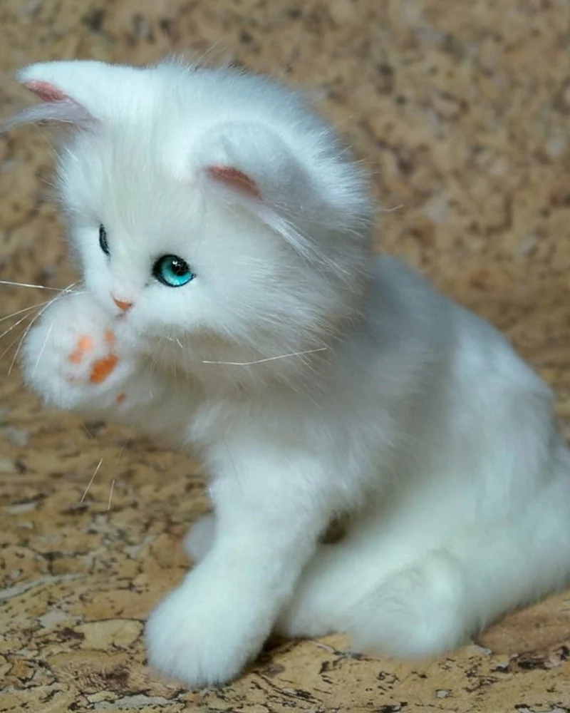 Белый котенок с голубыми глазами Реалистичная игрушка из меха