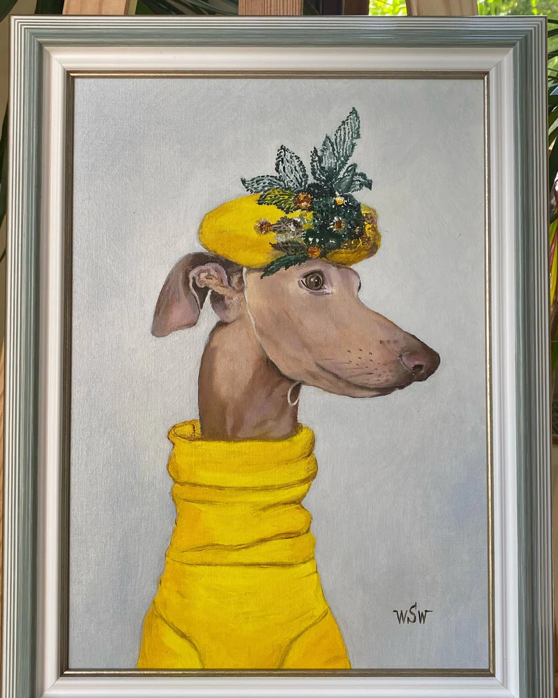Картина маслом «Мадемуазель», левретка, 32×42 см — Оригинал