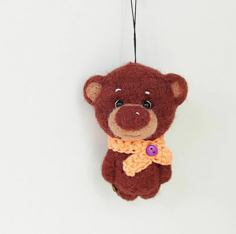 Войлочная игрушка мишка из шерсти, Медвежонок игрушка
