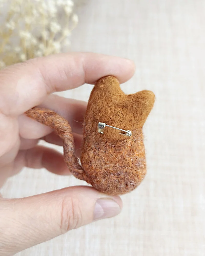 Рыжий кот, Брошь-булавка смешной кот, брошь из шерсти