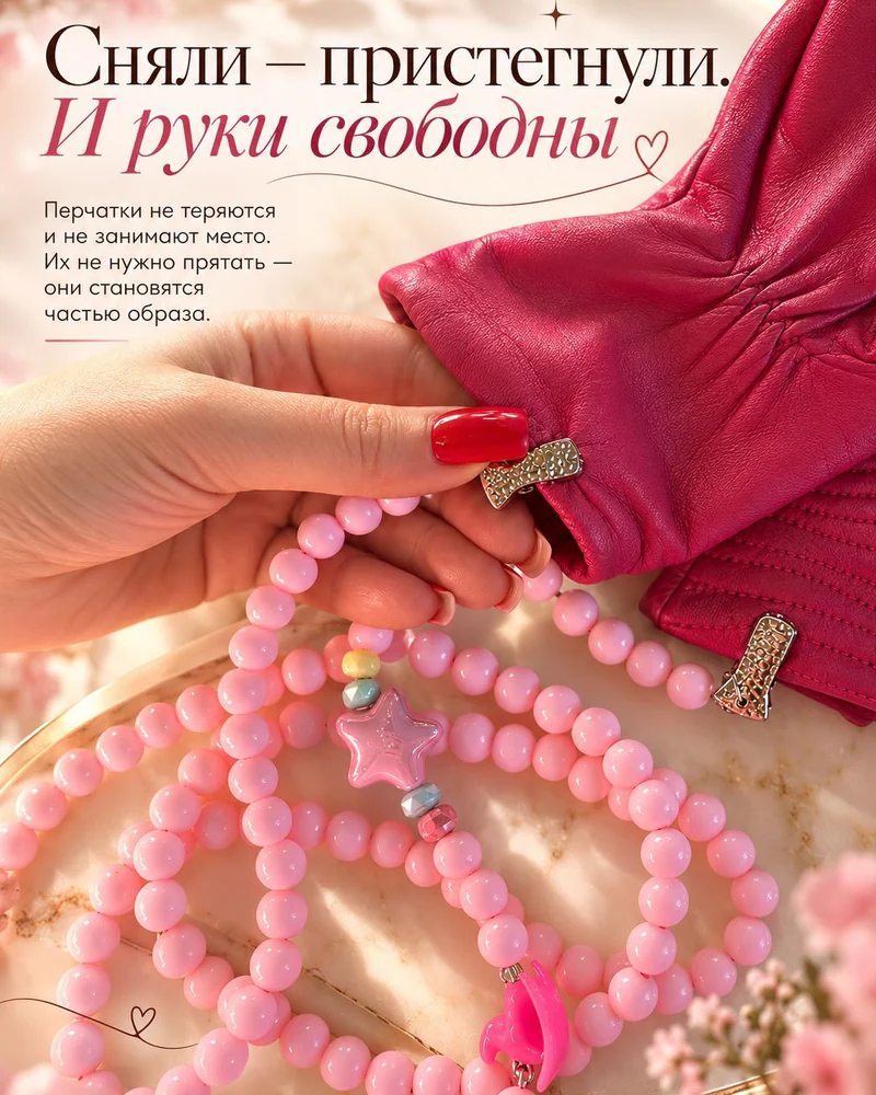 Колье Колье — Бусы розовые для перчаток