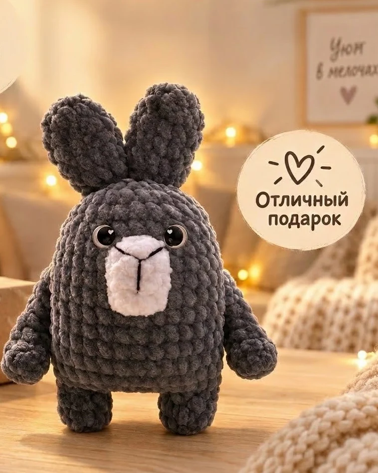 Плюшевый заяц — Серый, 15 см