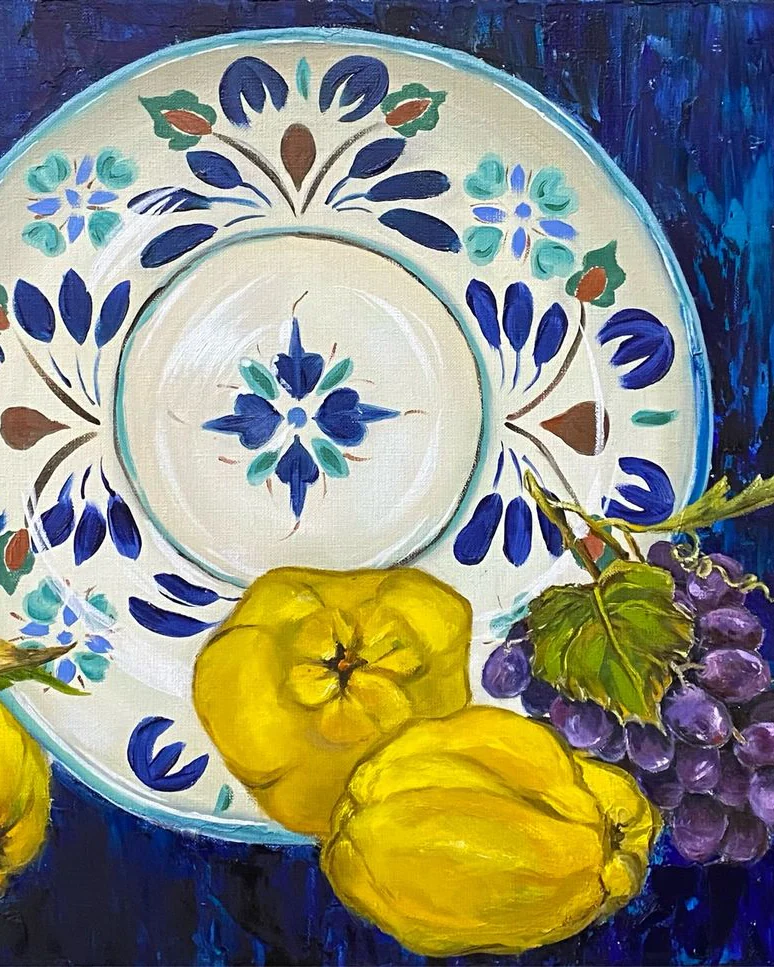 Картина маслом 70×45 см «Айва-джаз & Вино-блюз» натюрморт — Оригинал