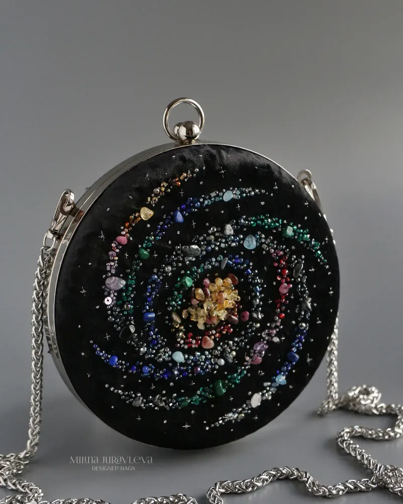 Клатч-кругляшка «Galaxy» с натуральными камнями, чёрный — Чёрный
