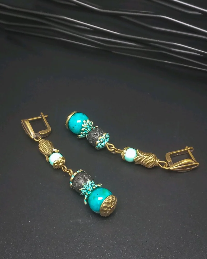 Серьги Ханна с лавой черный бирюзовый
