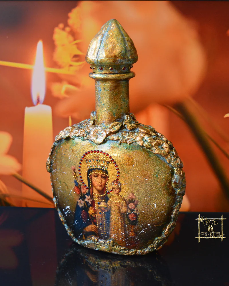 Бутыль/сосуд для святой воды с иконой "Неувядаемый цвет"