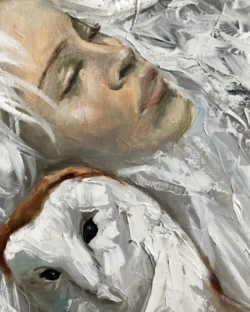 Девушка и сова. Картина маслом 40×60 см — 40×60 см